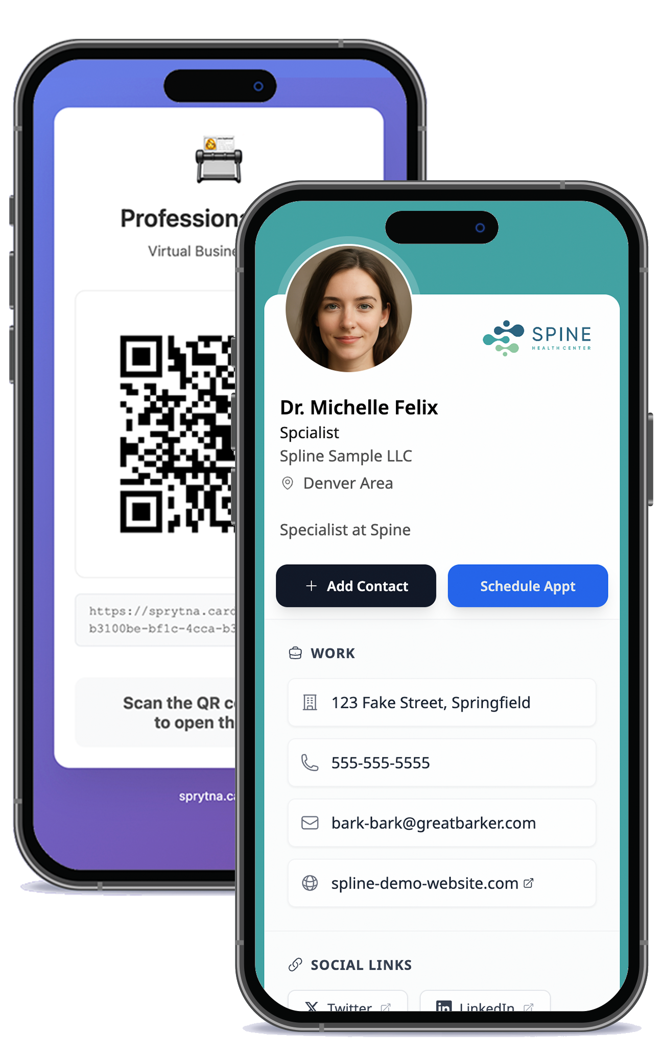 Mobile view of a live profile as seen by someone who tapped the card